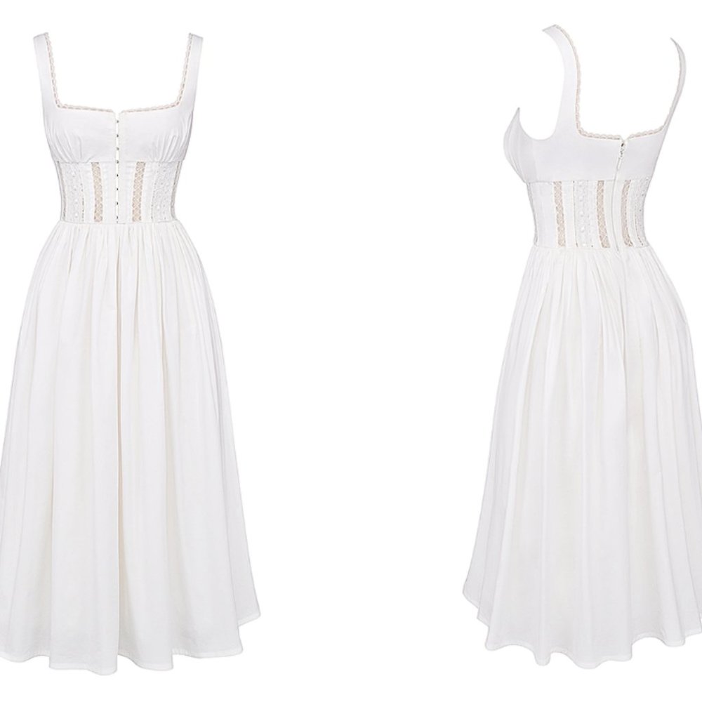 HOUSE OF CB 'Perle' White Lace Trim Midi Dress NWOT - Picture 7 of 12
